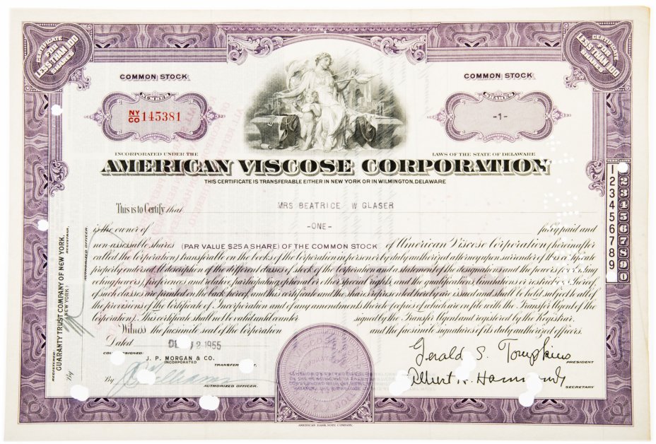 купить Акция США AMERICAN VISCOSE CORPORATION 1951- 1959 гг.