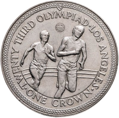 купить Остров Мэн 1 крона (crown) 1984 "XXIII летние Олимпийские Игры, Лос-Анджелес 1984 - бег"