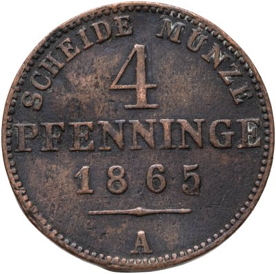 купить Германия, Пруссия 4 пфеннига (pfennige) 1865