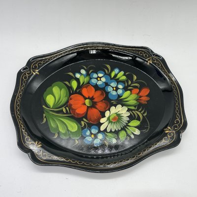купить Поднос миниатюрный с цветочным декором, жесть, роспись, Жостовская фабрика декоративной росписи, СССР, 1970-2000 гг.