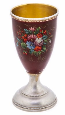 Купить Стопка с живописным изображением букета цветов, серебро 875 пр., эмаль, Таллинский ювелирный завод,  СССР, 1950-1960 гг.