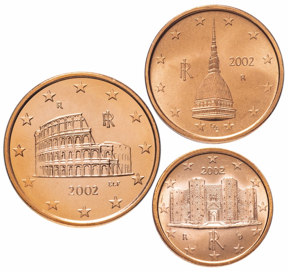купить Италия годовой набор 1,2,5 центов 2002 (3 монеты)