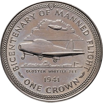 купить Остров Мэн 1 крона (crown) 1983 "200 лет полёту человека - Реактивный самолет"