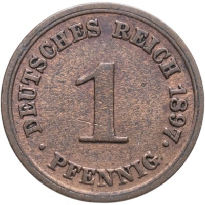 купить Германия 1 пфенниг (pfennig) 1897, знак монетного двора: "E" - Мульденхюттен