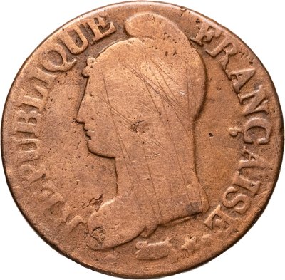 купить Франция 5 сантимов 1796-1797, 5 год республиканского календаря, знак монетного двора "А" - Париж