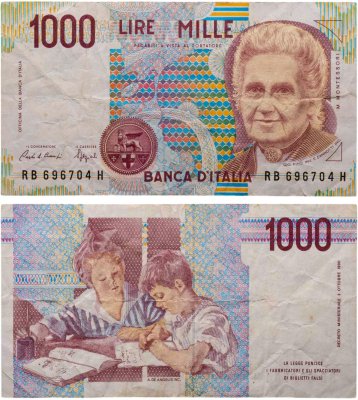 купить Италия 1000 лир 1990 "Мария Монтессори. Школа Монтессори"