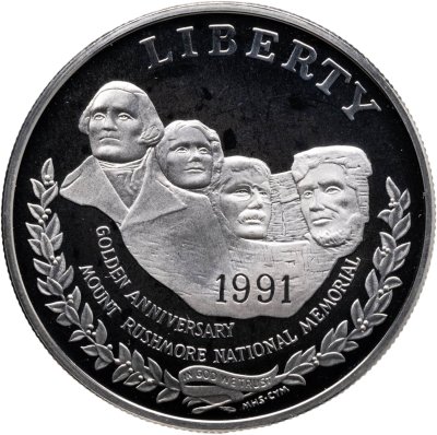 купить США 1 доллар (dollar) 1991 "50 лет Национальному мемориалу Рашмор", знак монетного двора: "S" - Сан-Франциско
