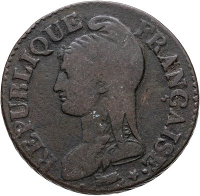 купить Франция 5 сантимов 1799-1800, 8 год республиканского календаря, знак монетного двора "AA" - Метц