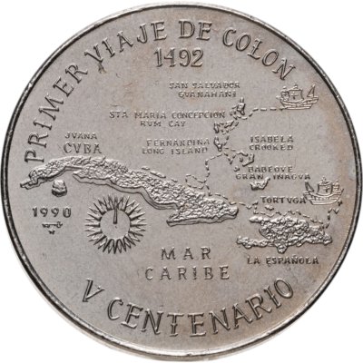 купить Куба 1 песо 1990 500 лет открытию Америки. Первое путешествие Колумба