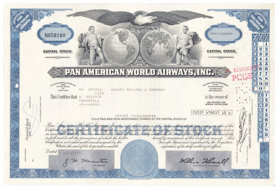 купить Акция США Pan American World Airways, Inc. 1967-1974 гг.
