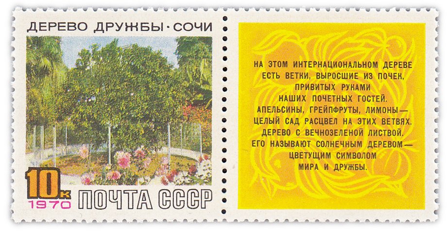 купить 10 копеек 1970 "Дерево дружбы в Сочи" (марка с купоном)