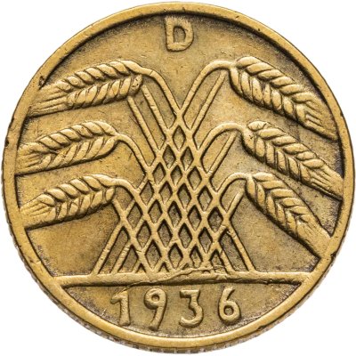 купить Германия 5 рейхспфеннигов (reichspfennig) 1936 D, старый тип, знак монетного двора "D" — Мюнхен