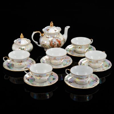 купить Сервиз чайный на 6 персон (14 предметов) "Мадонна", фарфор, деколь, люстр, золочение, Kahla, ГДР, 1960-1980 гг.