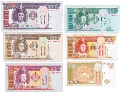 купить Монголия набор из 6 банкнот 1, 5, 10, 20, 50, 100 тугриков 2000-2008