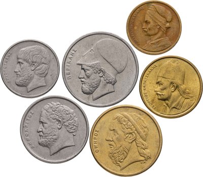 купить Греция набор из 6 монет 1, 2 , 5, 10, 20, 50 драхм 1976 - 1992