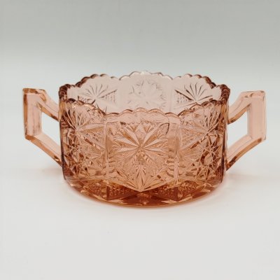 купить Сахарница карамельного оттенка с рельефным декором, цветное стекло, пресс, СССР, 1950-1970 гг.