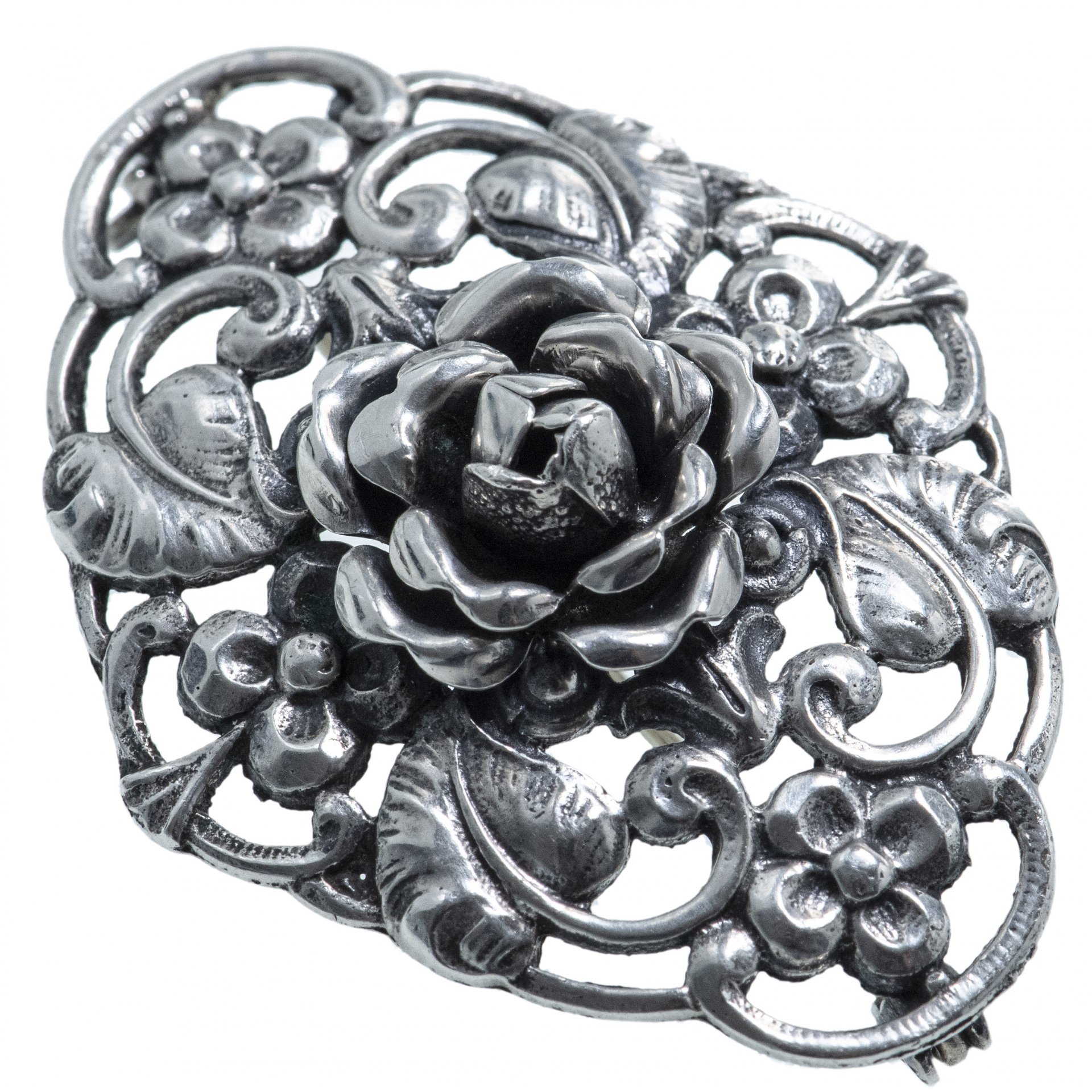 Брошь антикварная "Роза", серебро 835 пр., Германия, 1900-1950 гг. стоимостью 4778 руб.