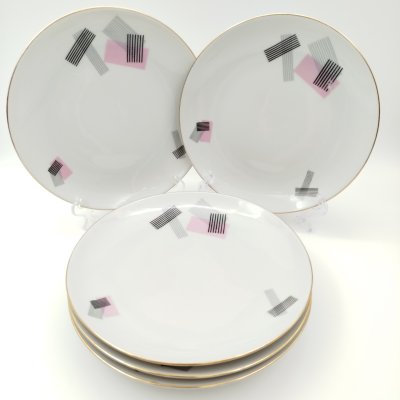 купить Набор из 6-ти тарелок с геометрическим декором, Cornelia Loucky Carlsbad, фарфор, деколь, золочение, Чехословакия, 1960-1980 гг.