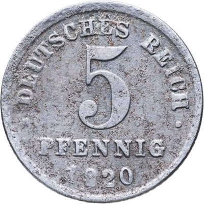 купить Германия 5 пфеннигов (pfennig) 1920 G знак монетного двора: "G" - Карлсруэ
