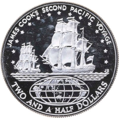 купить Острова Кука 2,5 доллара (dollars) 1973 "Второе путешествие Джеймса Кука"