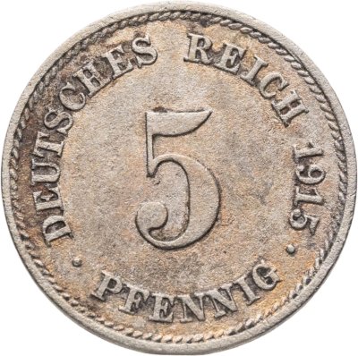купить Германия 5 пфеннигов (pfennig) 1915 E Медно-никелевый сплав /не магнетик/ знак монетного двора: "E" - Мульденхюттен