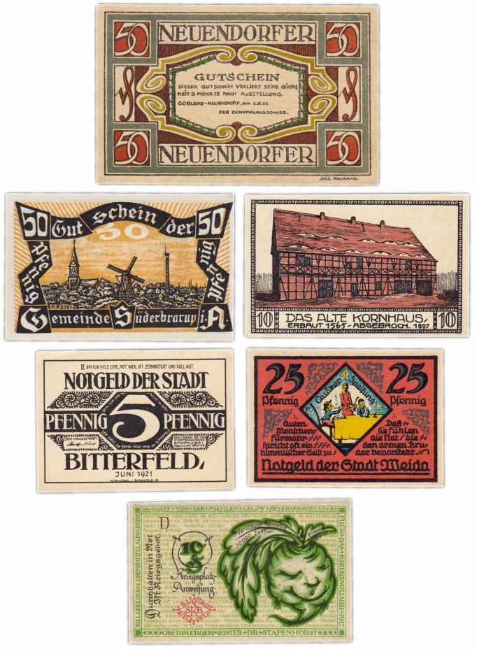 купить Германия (разные земли) набор из 6 нотгельдов 1921