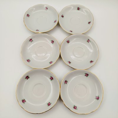 купить Набор кофейных пар с декором в виде распустившегося цветка розы (на 6 персон), мануфактура Bohemia Ceramic Works, фарфор, деколь, золочение, Чехословакия, 1960-1980 гг.