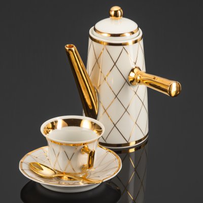 купить Набор на одну персону для подачи кофе/шоколада, фарфор, золочение, Limoges, Франция, 1930-1950 гг.