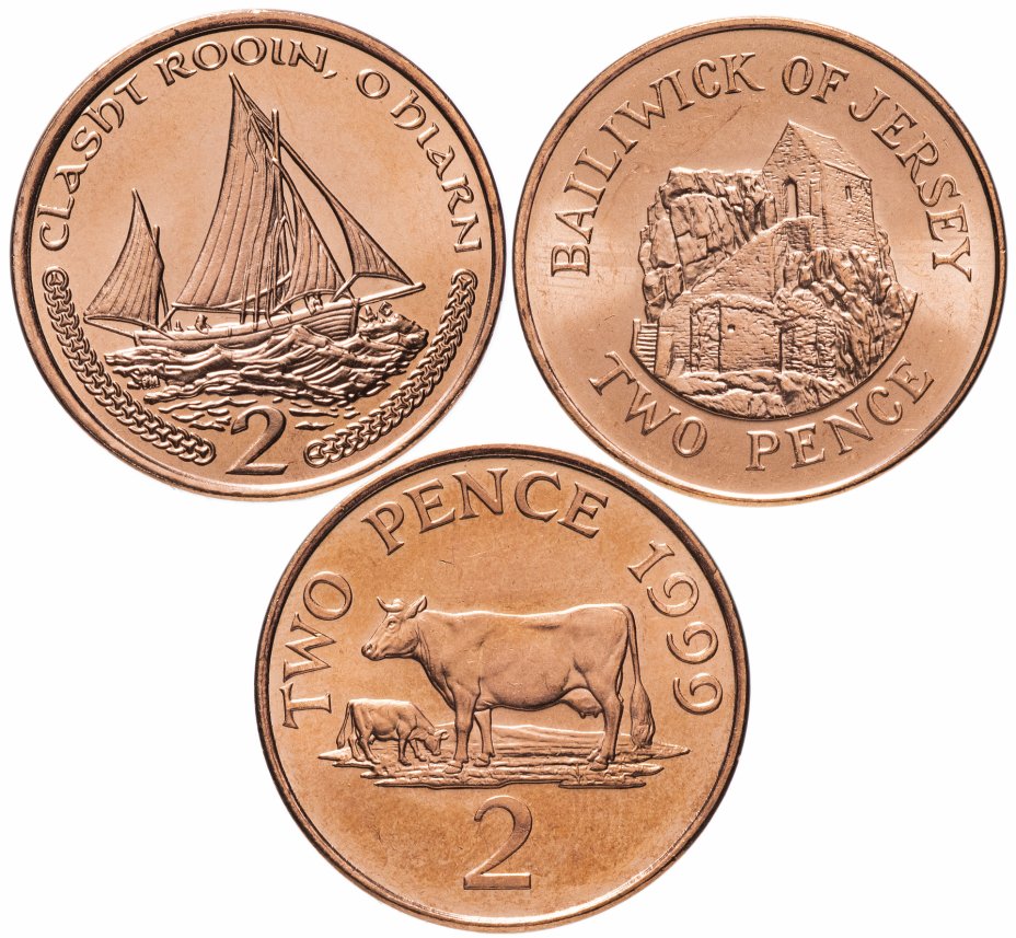 купить Коронные земли Великобритании набор 2-пенсовых монет 1998-2002 (3 штуки)