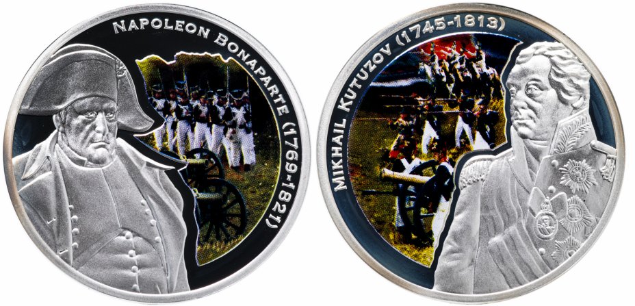 купить Ниуэ набор из 2-х монет 1 доллар 2010 "Война 1812 г.: Кутузов и Наполеон" в подарочном футляре
