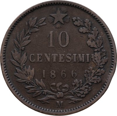 купить Италия 10 чентезимо (centesimi) 1866 M знак монетного двора: "M" - Милан