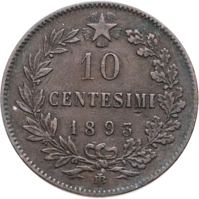 купить Италия 10 чентезимо (centesimi) 1893 Знак монетного двора "BI" - Бирмингем