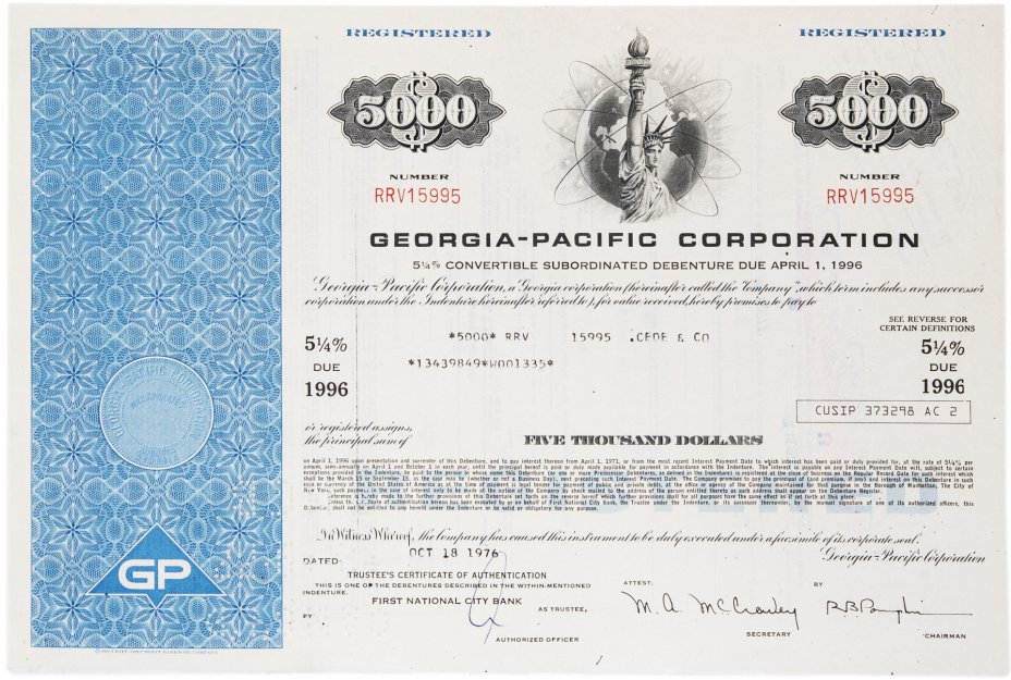 купить Акция США GEORGIA-PACIFIC CORPORATION, 1976 г.