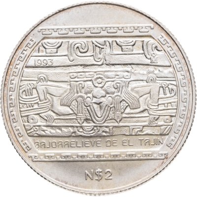 купить Мексика 2 новых песо 1993 Доколумбовый Веракрус - Барельеф Эль-Тахина