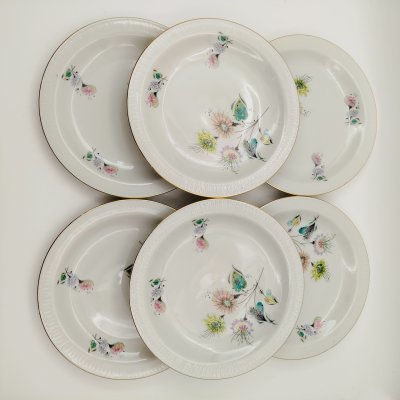 купить Набор десертных тарелок с абстрактным цветочным декором на 6 персон, фарфор, деколь, золочение, Stadtlengsfeld Joachim Döring/Rudolf Vogler, Германия, 1959-1963 гг.