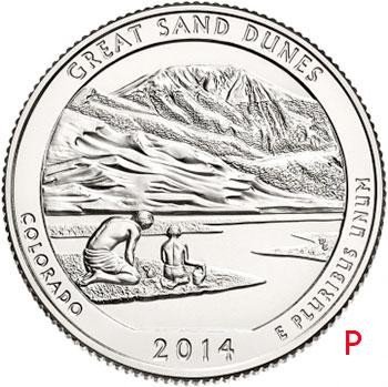 Купить США 25 центов (квотер) 2014 P — Национальный парк Грейт-Санд-Дьюнс