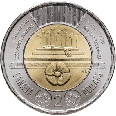 купить Канада 2 доллара 2025 "Чествование неизвестного солдата Канады"