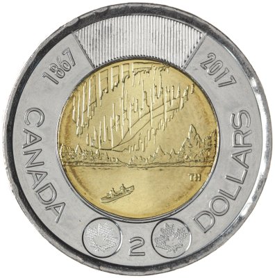 купить Канада 2 доллара (dollars) 2017 150 лет Конфедерации Канада - Полярное сияние