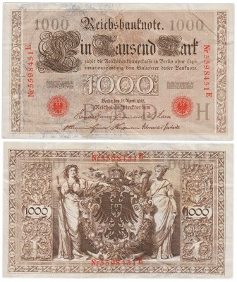 купить Германия 1000 марок 1910 красная печать