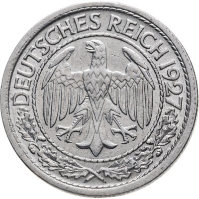купить Германия 50 рейхспфеннигов (reichspfennig) 1927 знак монетного двора "J" — Гамбург