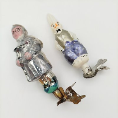 купить Пара ёлочных игрушек из набора "Доктор Айболит", художник Кузьмина Ю.Н., Завод стеклянной и оптической игрушки, стекло, металл, роспись, СССР, 1950-1960 гг.