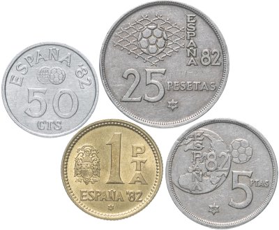 купить Испания набор монет 1980 (4 монеты) "Чемпионат мира по футболу 1982 года" (Цифра 80 в звезде)