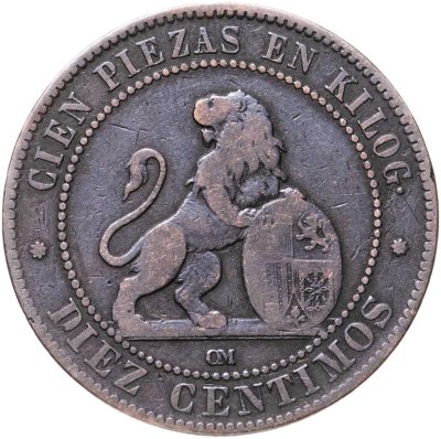 купить Испания 10 сентимо (centimos) 1870
