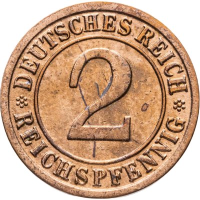 купить Германия 2 рейхспфеннига (reichspfennig) 1936 F знак монетного двора "F" — Штутгарт