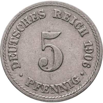 купить Германия 5 пфеннигов (pfennig) 1906, знак монетного двора: "A" - Берлин