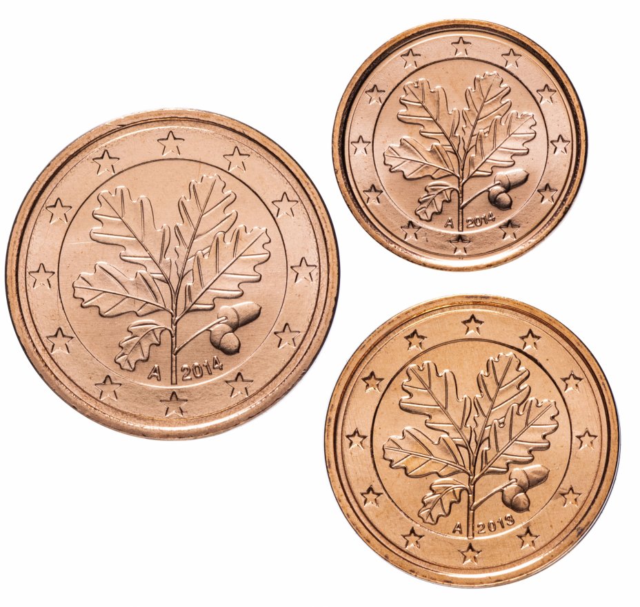 купить Германия набор 1,2,5 центов 2013-2014 A (3 монеты - 1,2,5 центов, UNC)
