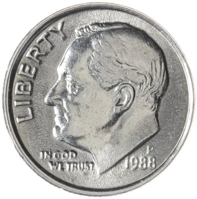 купить США 10 центов (дайм, one dime) 1988 "Roosevelt Dime (Рузвельт)", знак монетного двора "P" - Филадельфия