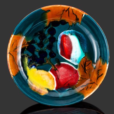 купить [с авторской подписью] Тарелка декоративная "Натюрморт", автор О. Гагнидзе, фаянс, роспись, поливы, Конаковский фаянсовый завод им. М.И. Калинина (ЗиК Конаково), СССР, 1960 г.