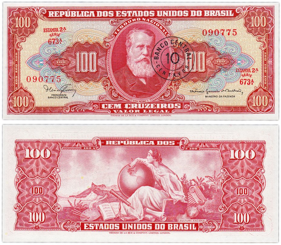 купить Бразилия 10 центаво 1966-67 на 100 крузейро (Pick 185)