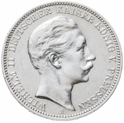 купить Германская Империя, Пруссия 3 марки (mark) 1904-1912 A с портретом Вильгельма II, случайный год